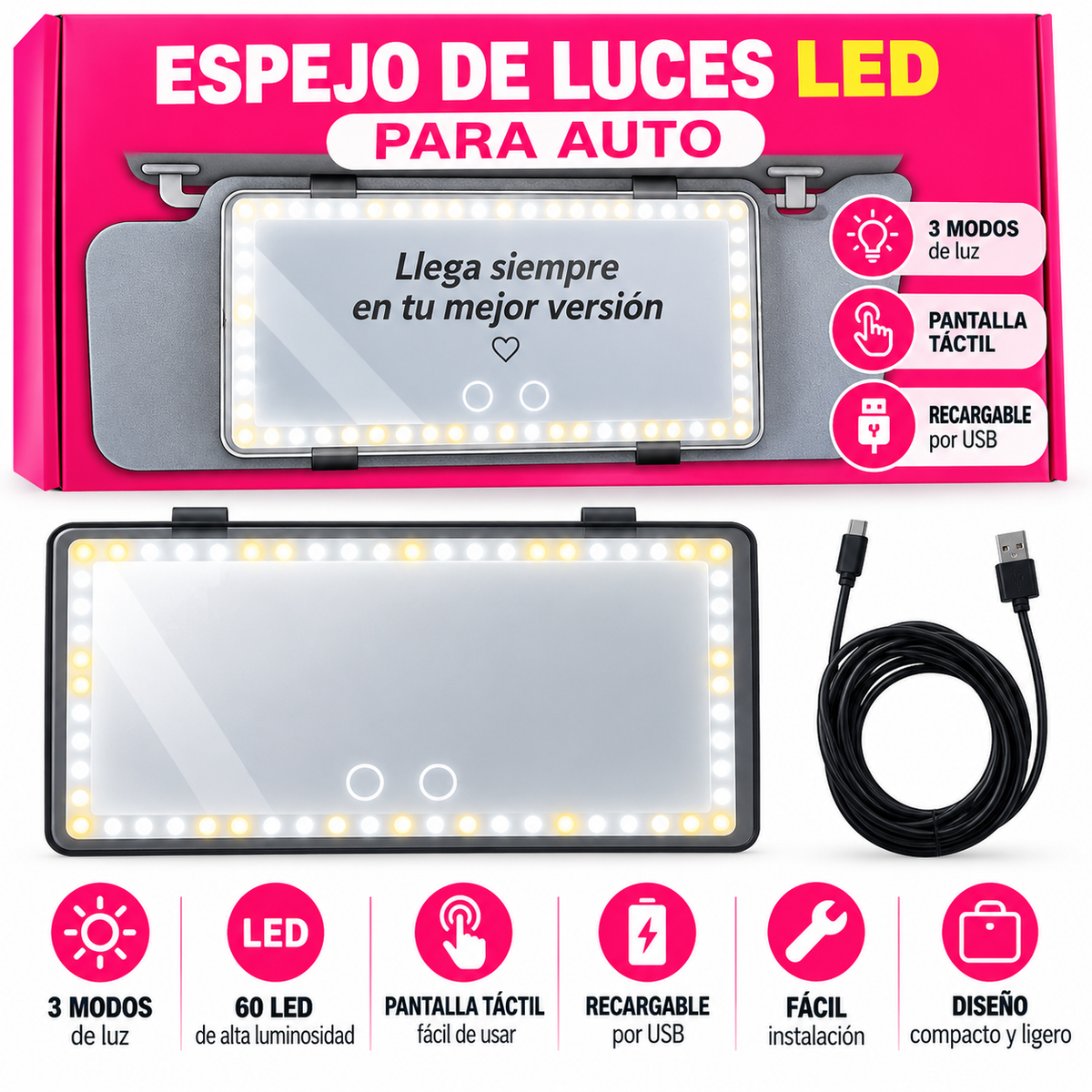 ESPEJO LUZ LED PARA AUTO