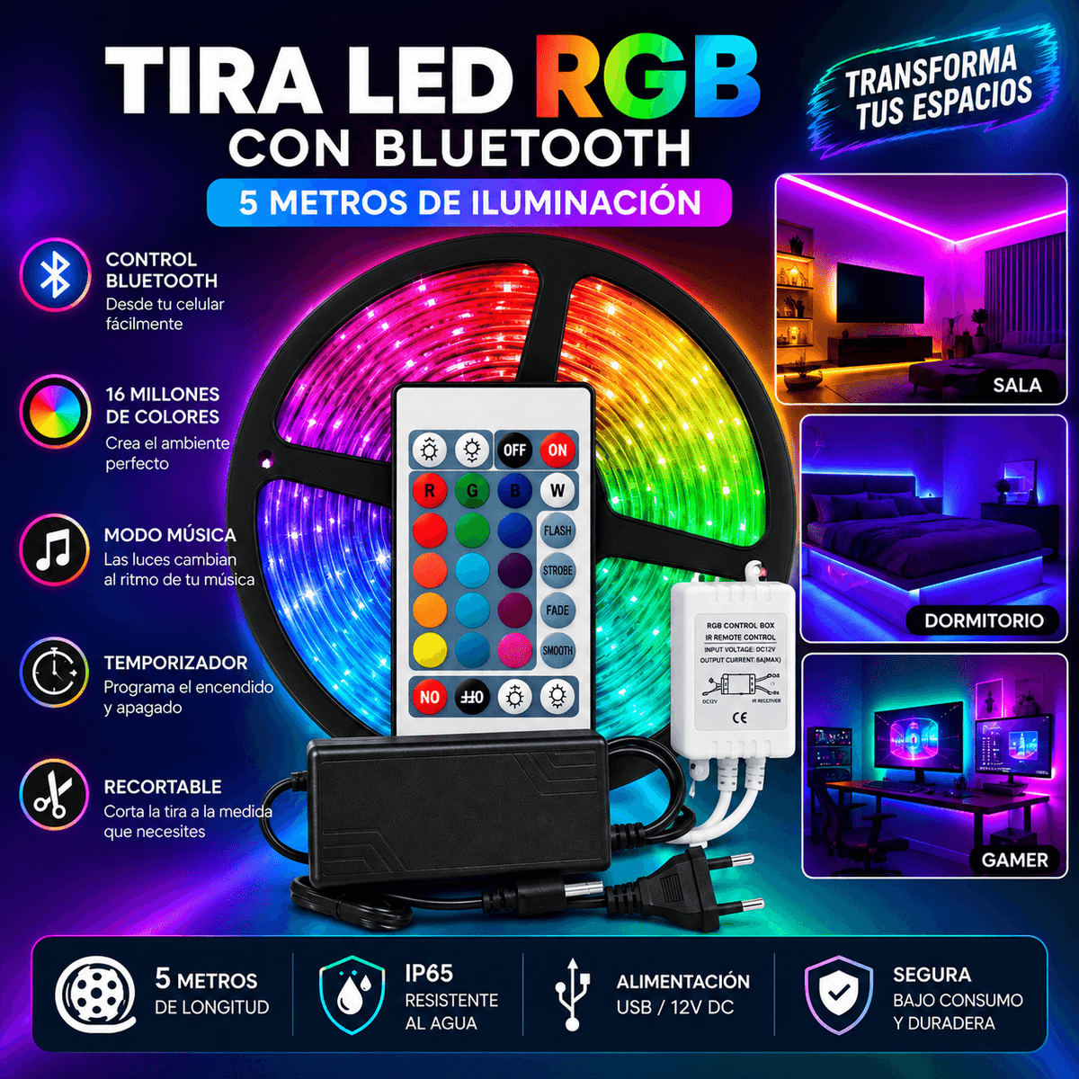 Luces LED RGB con Bluetooth – 5 Metros
